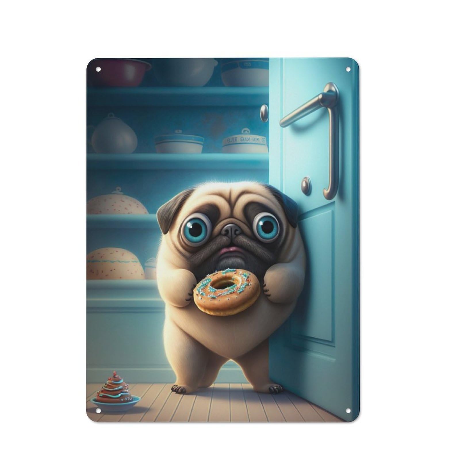 Junmoney Pug Stealing Donuts Vintage Tin Sign 40X30cm With For Dining Room Or Kitchen, For Vintage Wall Decor Fans, For Metal Sign Collectors