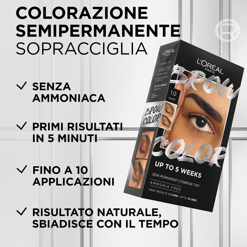 L'Oréal Paris Colorazione Semipermanente per Sopracciglia, Risultati Visibili in 5 minuti, Dura Fino a 5 Settimane, Senza Ammoniaca, Brow Color, Tonalità: 3.0 Castano Scuro