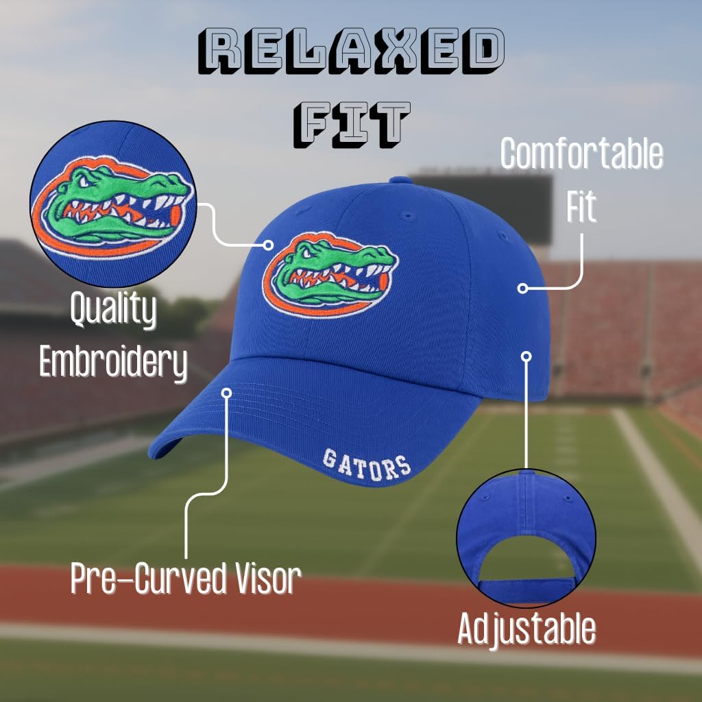 University Florida Classic Edition Hat Adjustable Gators Team Logo Relaxed Fit Embroidered Cap (Blue)