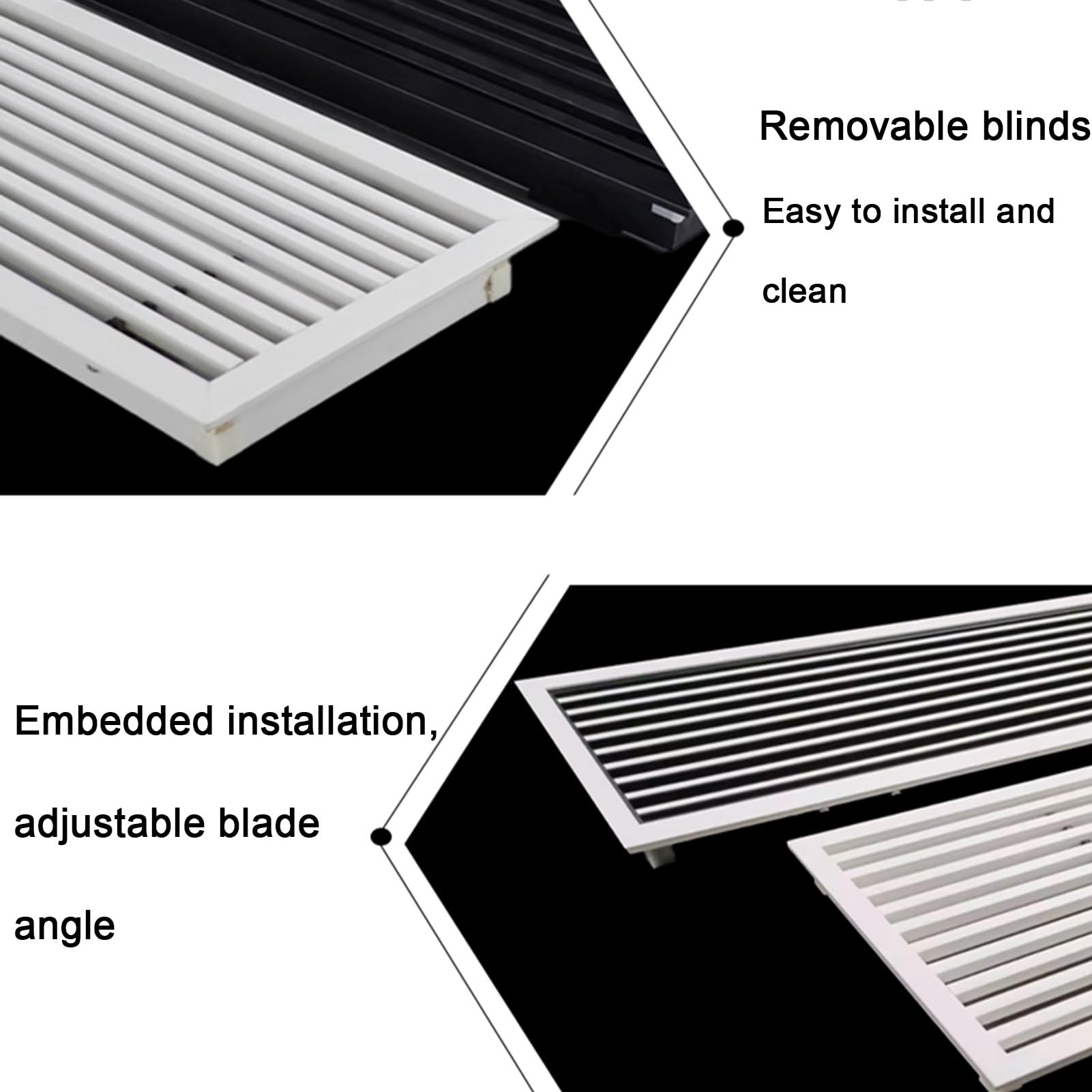 Grille d'aération rectangulaire réglable en plastique 90 x 10 cm pour grenier, salles de bains et garages, installation facile, persiennes durables pour une circulation d'air efficace