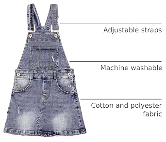 KIDSCOOL SPACE Girls Denim Skirt,6-14T Little Big Girls Ripped A-line Jean Overall Dress