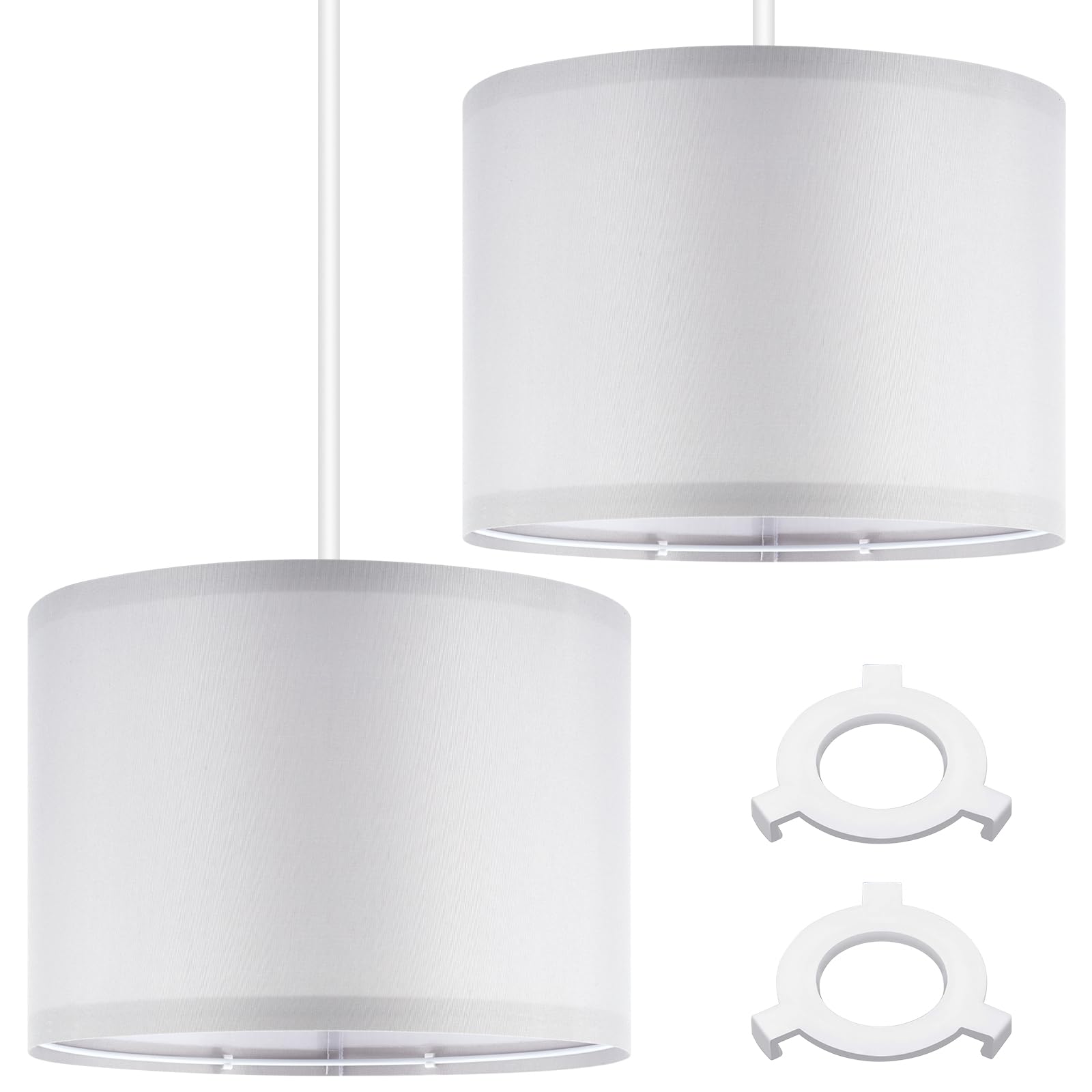 Weewooday 2 Pcs Fabric Lampshade for Ceiling Lights Pendant Modern Drum Lamp Shades for Table Floor Bedroom with E27 to E14 Adapter Ring (Light Gray,10 Inch) — image 1
