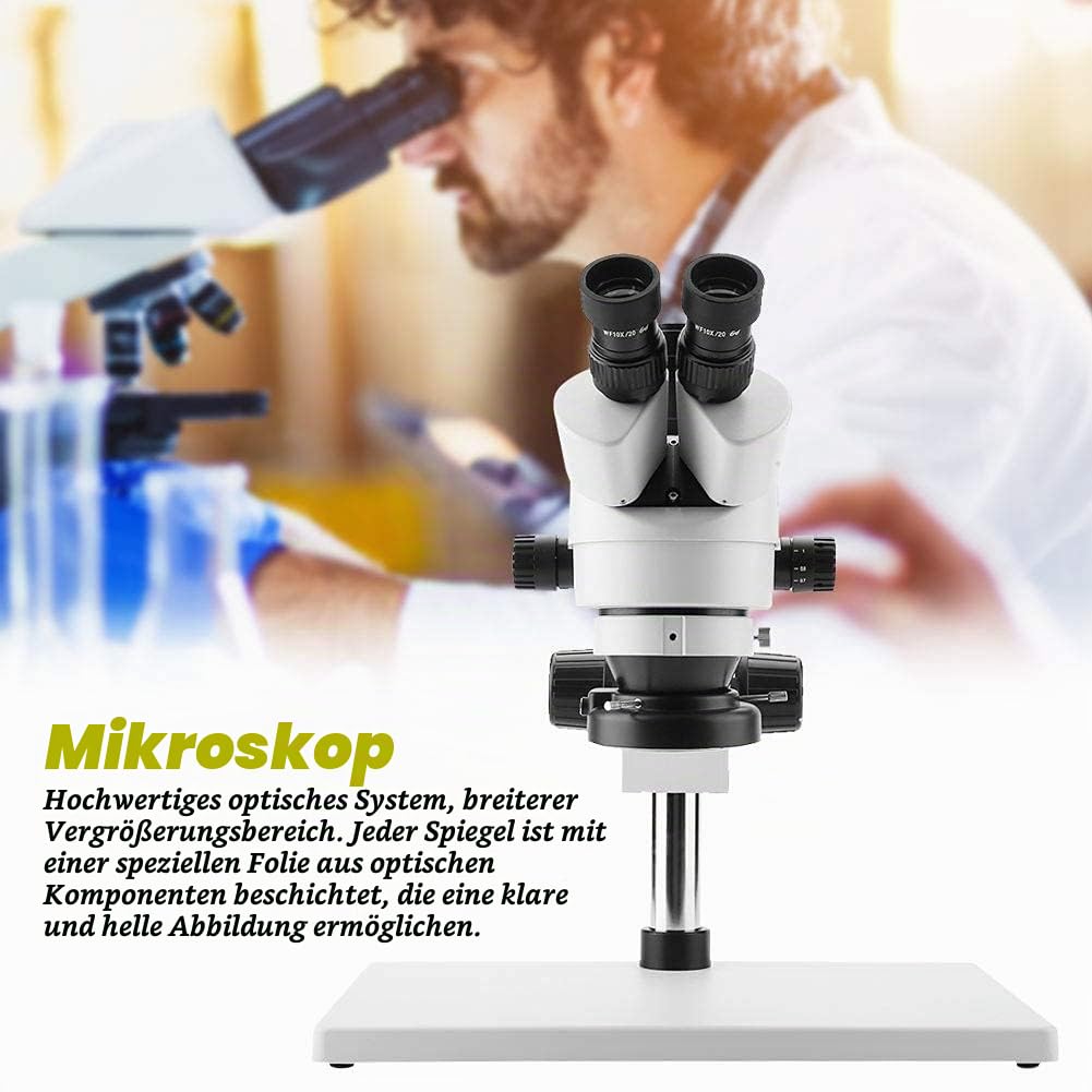 3.5X bis 90X Trinokulares Zoom Stereo Mikroskop WF10X/20mm Okulare 100 bis 240V LED Ring 30 bis 165mm Arbeitsabstand 45 Grad Binokularneigungswinkel (EU Plug)
