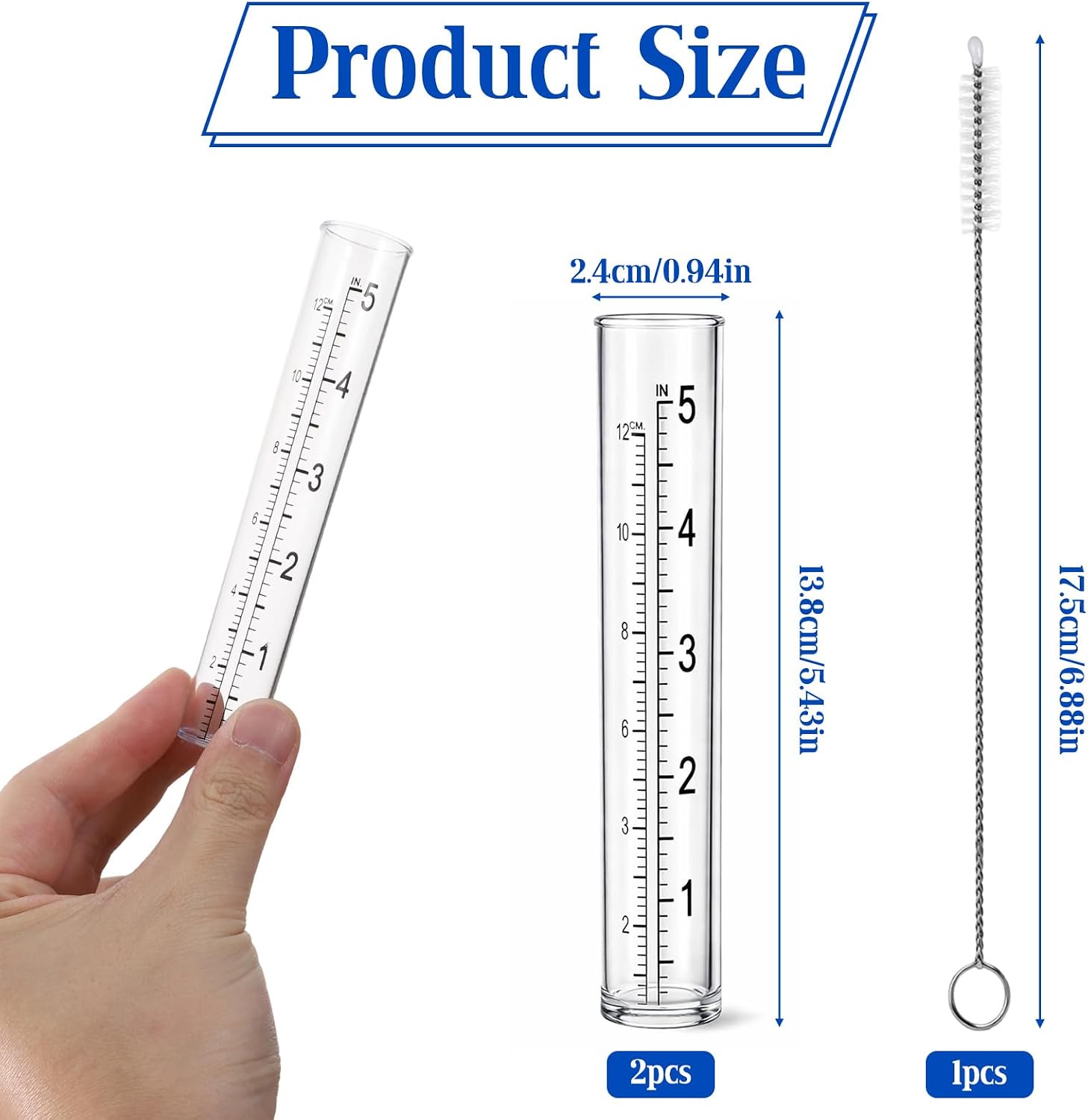 Rain Gauge Replacement Tube, 2 Pcs Plastic 5 Inch Clear Practical Outdoor Rain Gauges with Dual Scales and Cleaning Brush Outdoor Rains Gauges for Outdoors Garden Yard Home Using