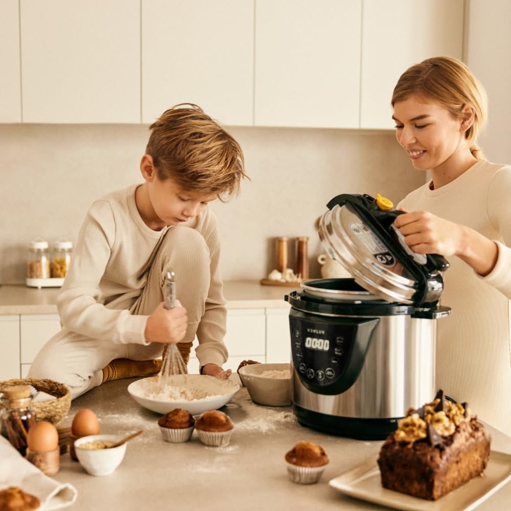 NEWLUX- Mijoteuse Électrique Programmable Chef Pot V110. Multicuiseur Électrique Multifonction, 10 Programmes, 1000W, 6L, Conserve la Chaleur, Système Duo-pressure, Récipient 100% Antiadhésif