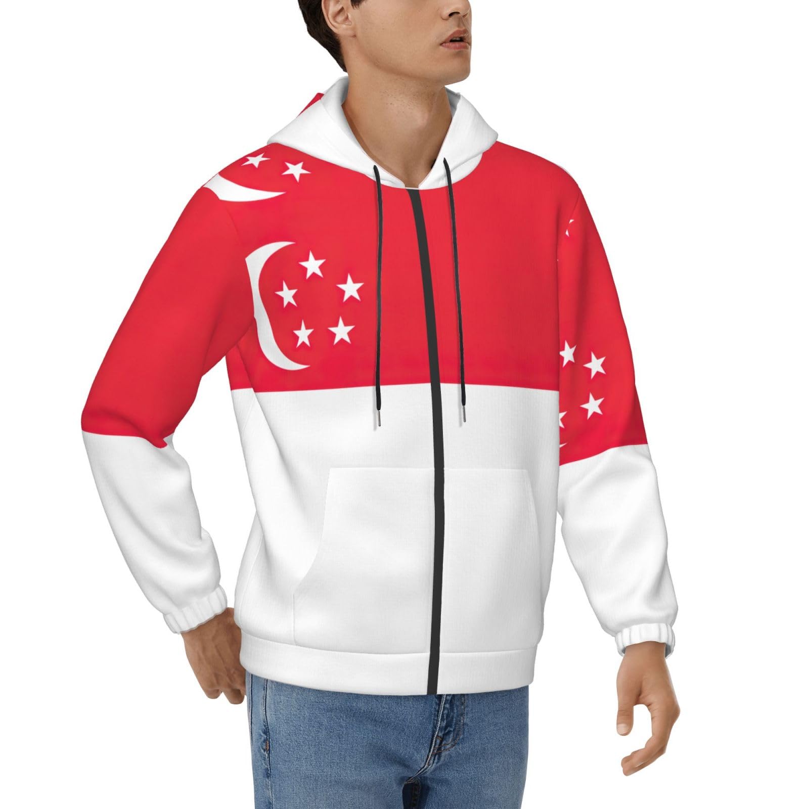 Sweat à capuche zippé drapeau de Singapour EdWal pour homme - 8