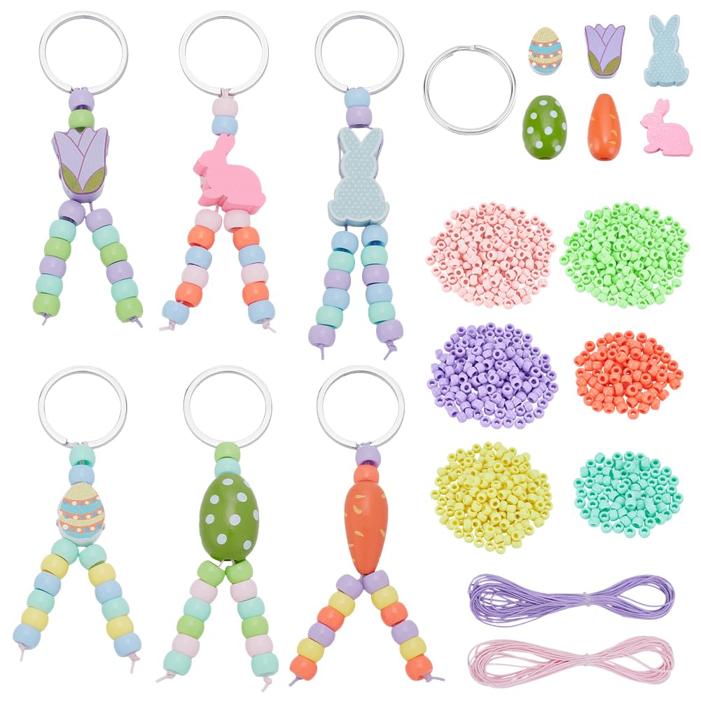 FREEBLOSS 36Set Easter Beaded Keychain Kit Keychain Making Kit Keychain Easter Charms DIY Keychain Supplies Bead Keychain Making Kit Beads for Keychain Making Charms for Keychains