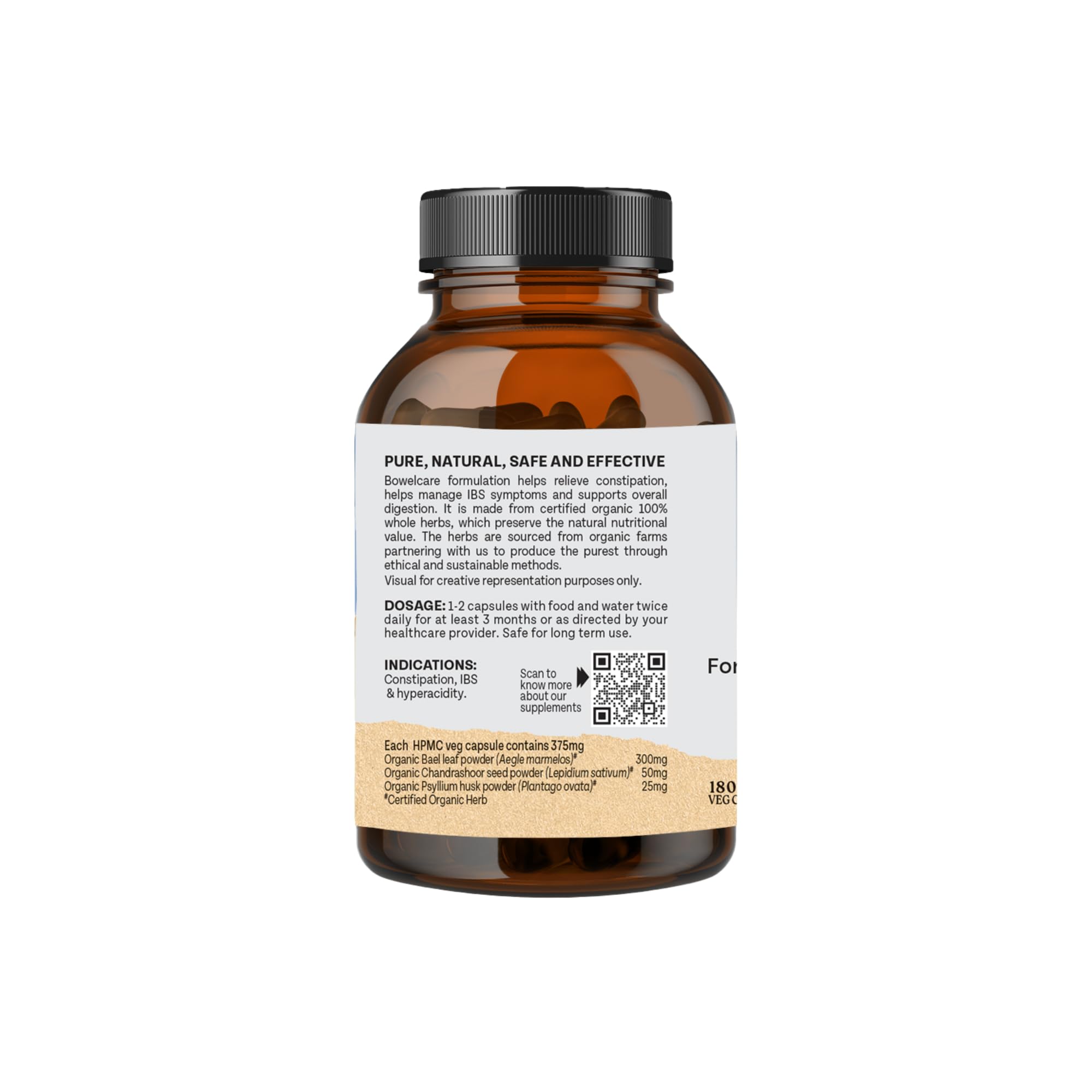 A TATA Product - Organic India Bowelcare - 180 Veg Capsules, Helps Relieve Constipation, Hyperacidity & IBS, Clean & Lubricate Bowel, Normalizes Digestion & Elimination, GMP & NPOP Certified Organic product image 2