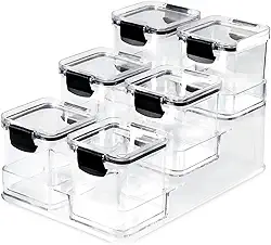 Kit 6 Potes Herméticos Mini Block Plasnorthon 260 ml Porta Temperos Para Cozinha e Bancada Com Suporte em Acrílico