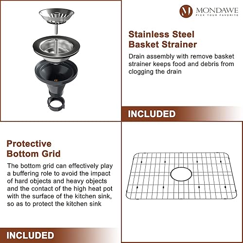 Miniatura 6 de Fregaderos de cocina de arcilla refractaria negra de 33 pulgadas, delantal reversible frontal de un solo tazón con rejilla inferior de acero