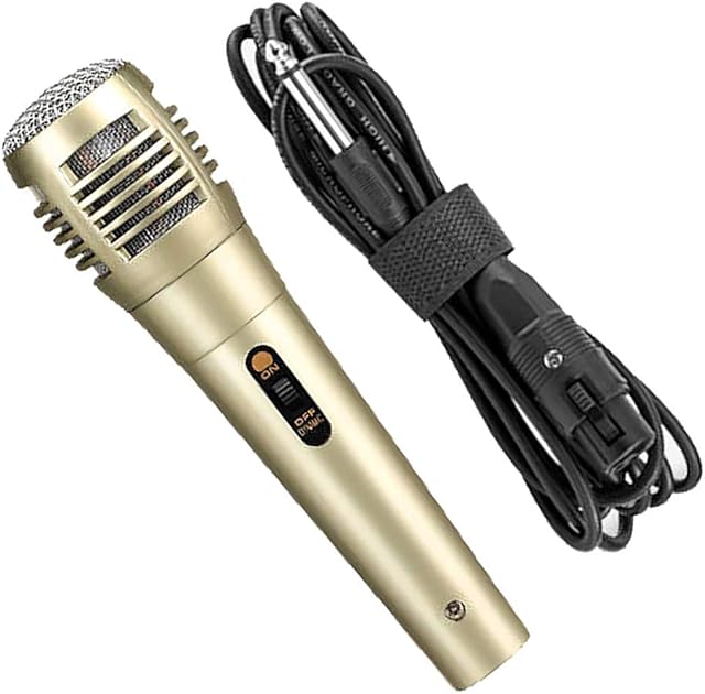 teng hong hui Dynamic Wired Microphone Metal Handheld Karaoke Singing Mic Vocal Speaker Machine Metal Karaoke Speaker Machine, Gold