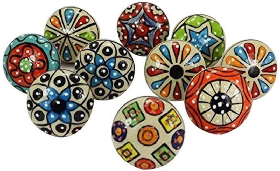 KPAVIR Set of 10 Handmade Ceramic Knobs | Ceramic Cabinet Pulls | Drawer Pulls for Home, Kitchen, Bathroom or Office | Drawer Knobs Comes with Bolts, Washer and Closing Dome Nuts