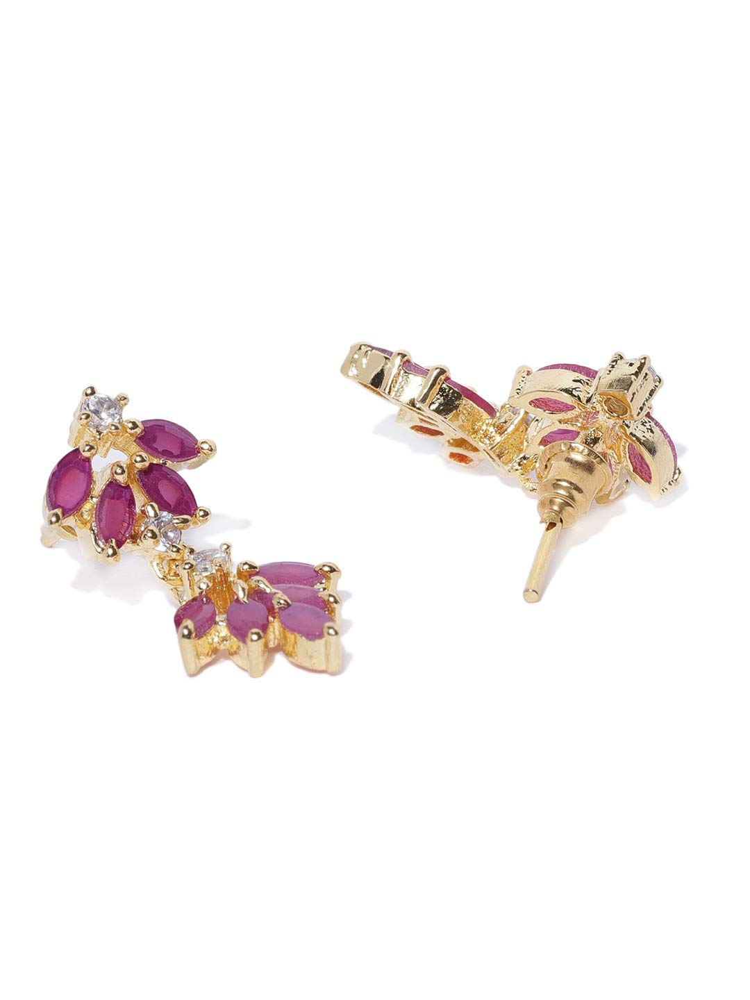 Pink American Diamond Jewellery Set Gold-Plated Brass for Parties