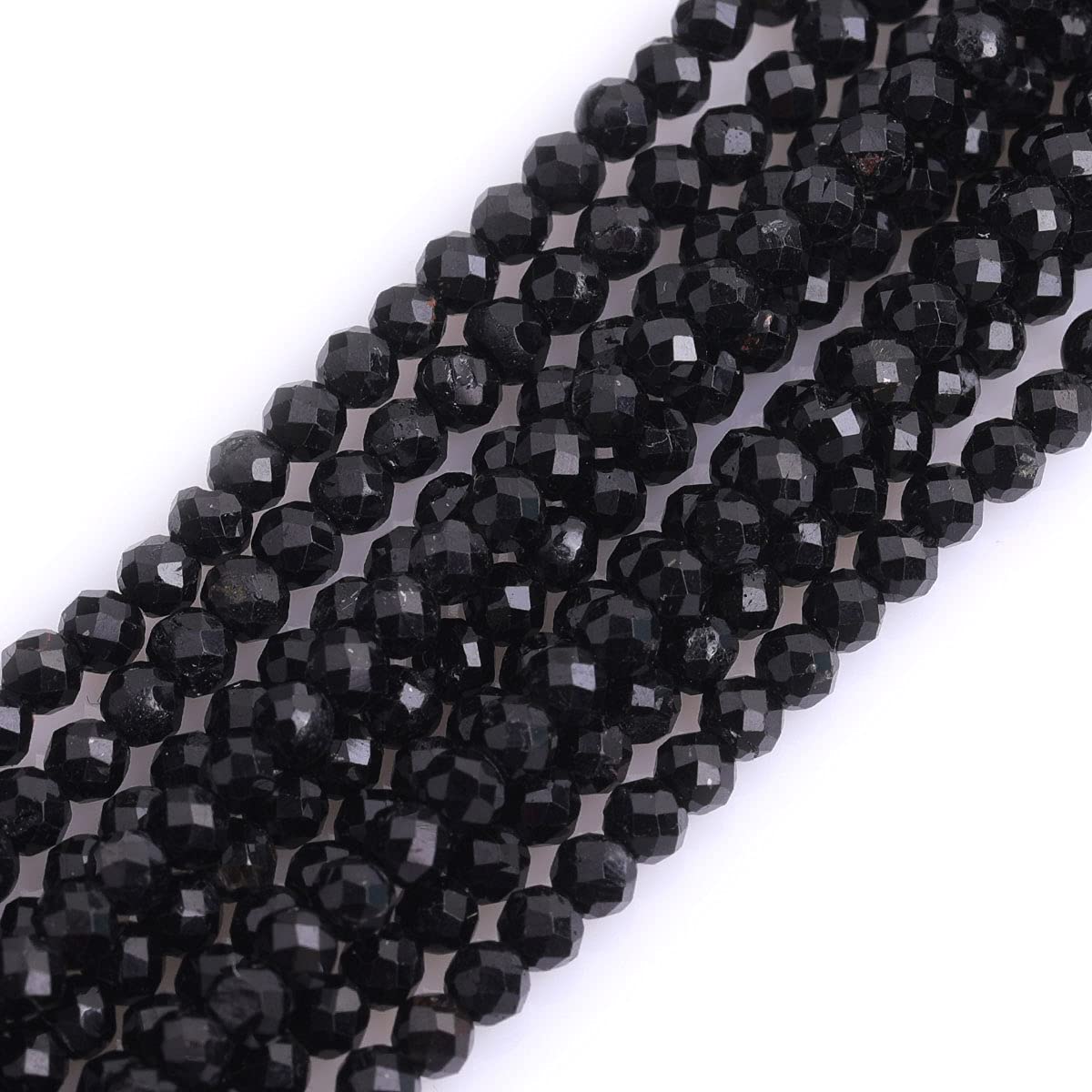 Gem-Inside 3mm Black Tourmaline Natural Gemstone Faceted Round Semi Precious Loose Seed Beads for Jewellery Making 15" Strand