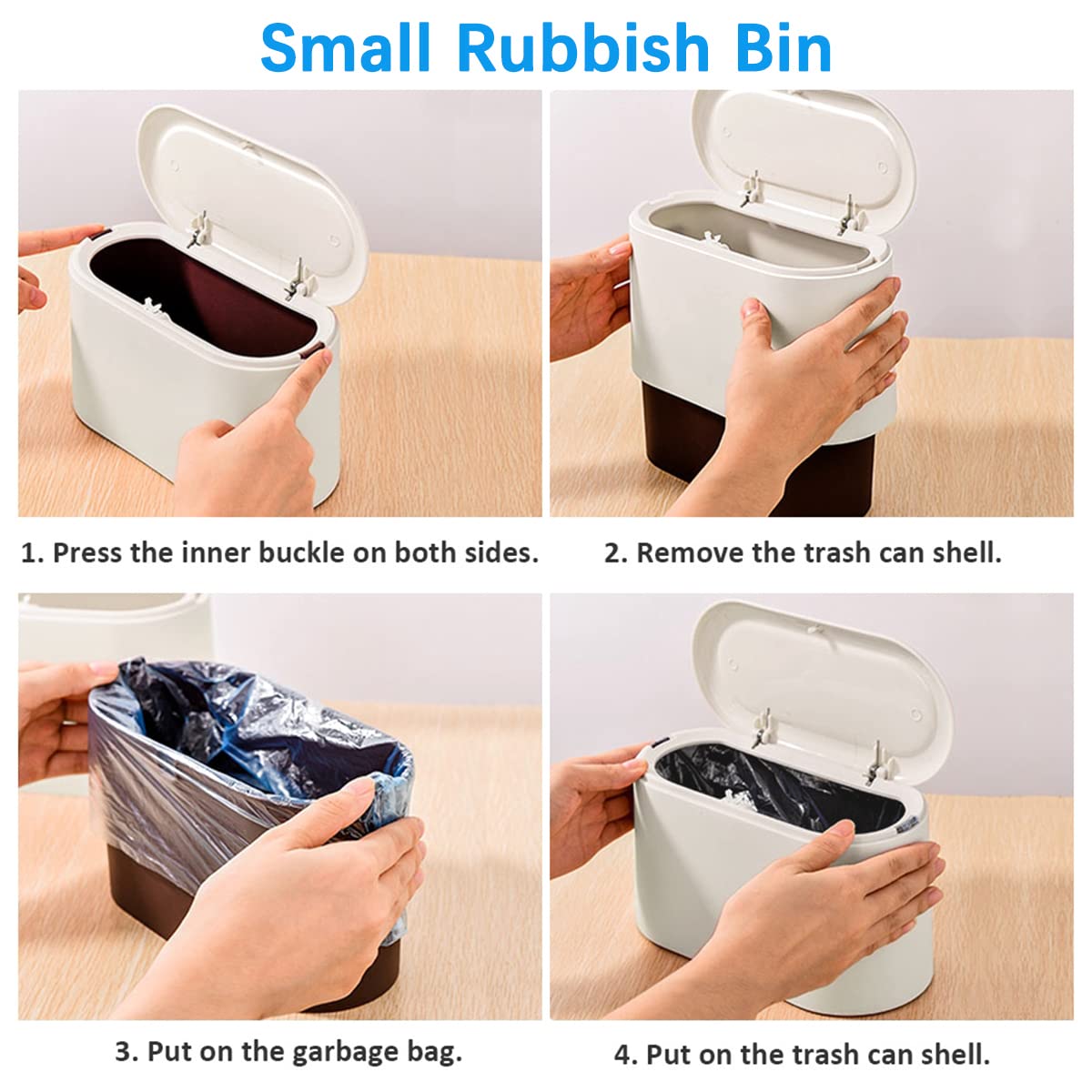 Poubelle De Table Avec Couvercle, Mini Poubelle De Table Pour Cuisine Salle De Bain Bureau Toilettes Lit De Voiture Anti Odeurs Blanc