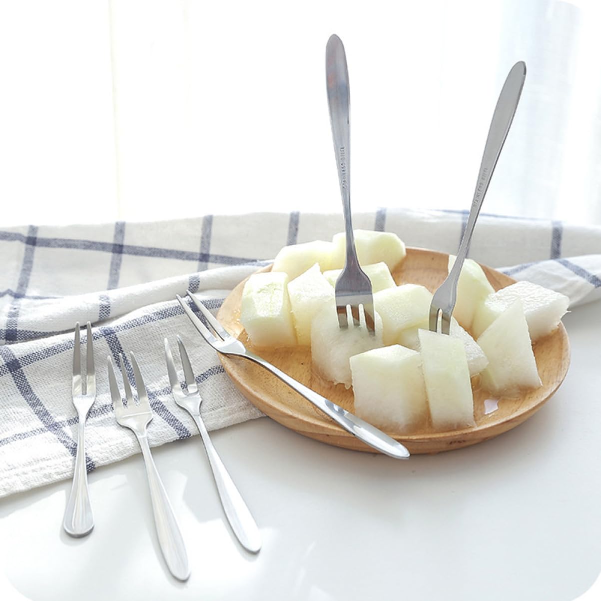 12 pezzi Forchette da Frutta in Acciaio lungo Forchettine Dessert e Beefsteak Riutilizzabili Leggere e Resistenti per Uso Quotidiano e Picnic
