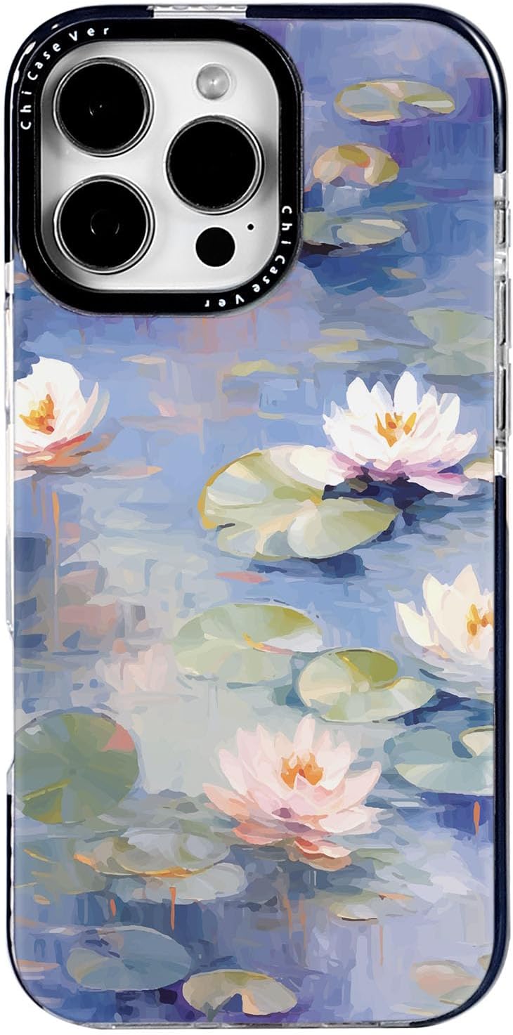 for iPhone 15 Pro Max Case, Impressionist Water Lily Scene, Military-Grade Drop Protection, Cute Soft Slim TPU Protective Cover with Camera Lens Protection for Women & Girls WaterLily iPhone 15 Pro Max