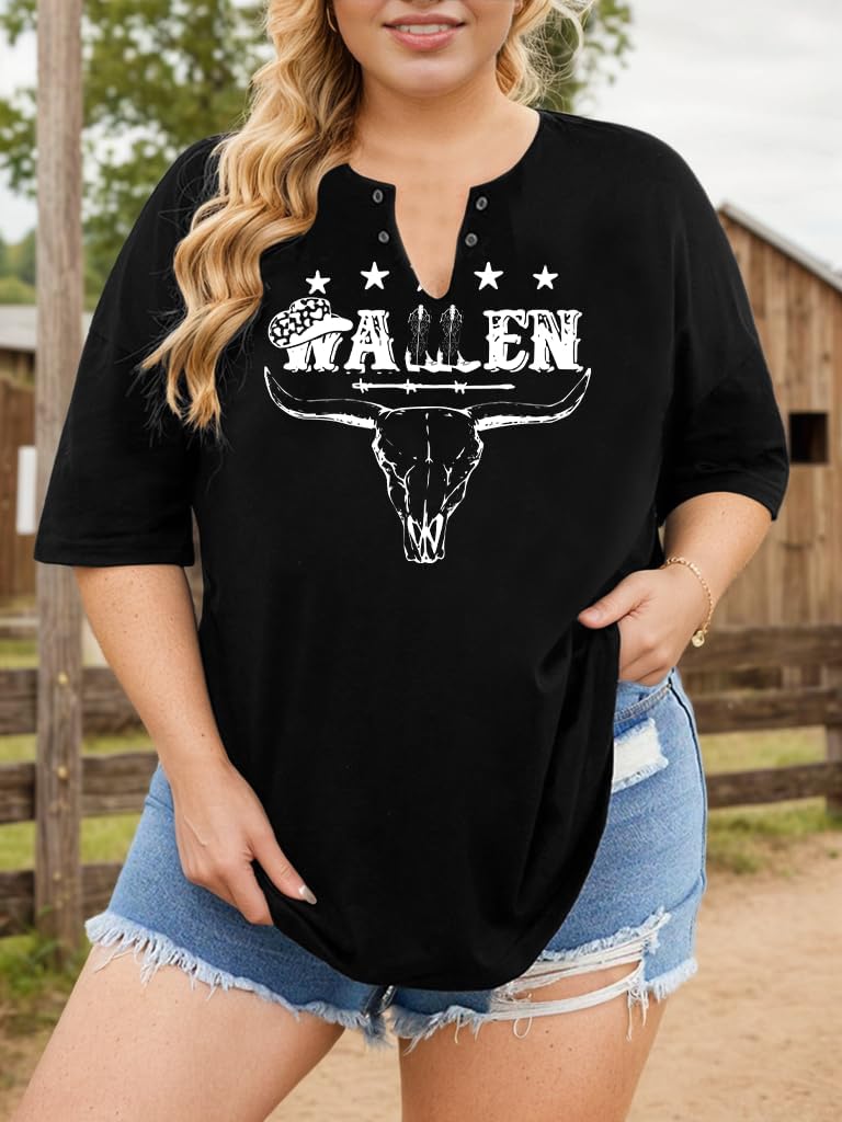 Plus Size Women's Country Concert Outfits V Neck Western Cowgirl Cowboy Shirts Vintage Graphic Tees Casual Summer Tops - Image 2
