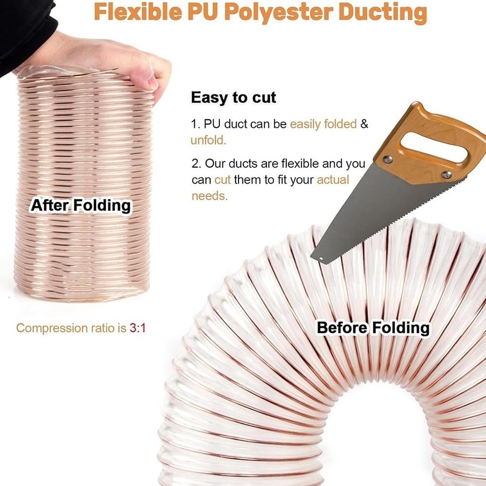 Manguera De Aspiración De Poliuretano 1 3 5 10m Tubo Flexible Transparente 20–600mm Manguera De Extracción Difícilmente Inflamable(3m/9.84ft,65mm(2 3/5"))