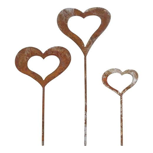 Metal Animal Yard Decors arden Art Rusted Animals or Outside Decorations Outdoor Decorative Stake Lawn Accessory, 20*14*10.6cm, 3 Pieces Hearts
