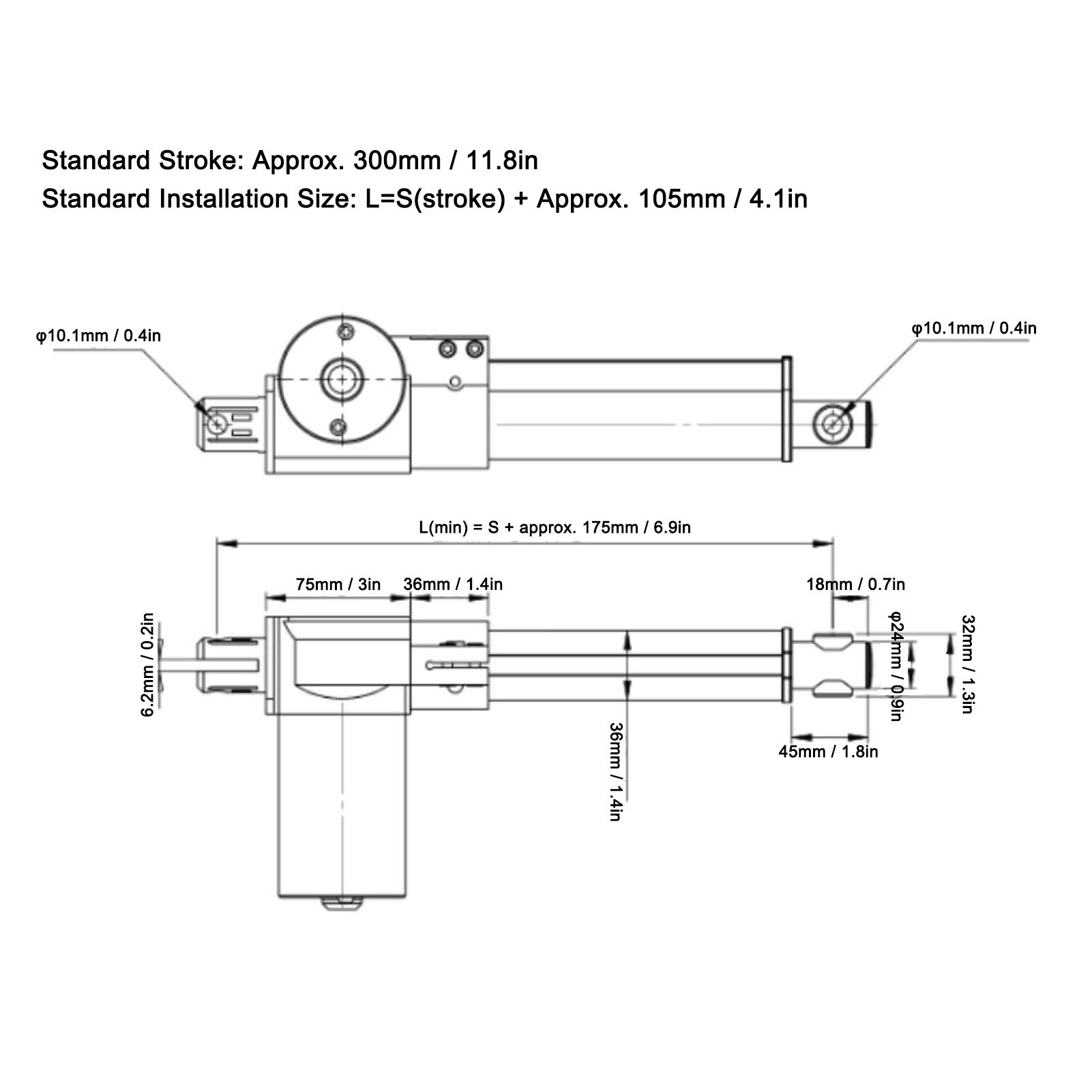 SIXRUN Putter Eléctrico 300N, de 300 Mm Motor (24VDC)