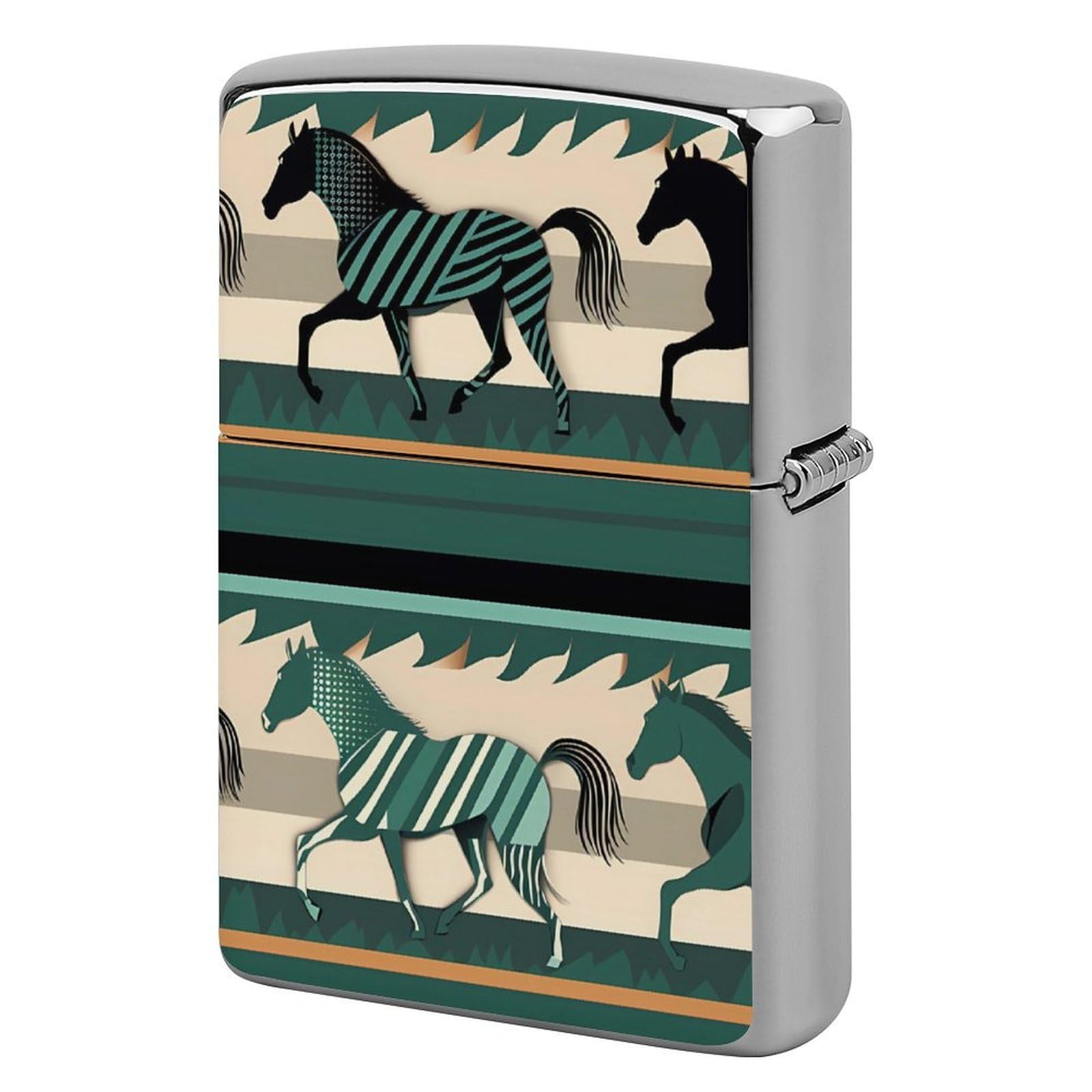 Horse Stripes Pattern Lighter Case Vintage Metal Lighter Cover Reusable Lighter Protective Sleeve Unique Design Personalized Lighter Sleeve Holder Against Dust and Scratches
