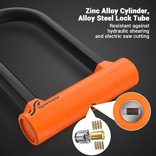Miniatura 5 de Sportneer Bike U Lock  Cerradura antirrobo resistente para bicicleta con cable de acero de seguridad de 5 pies  Cerraduras en U de bicicleta de