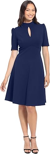 London Times Women's Dresses Keyhole Puff Sleeve Polished Chic Flounce Hem Dress