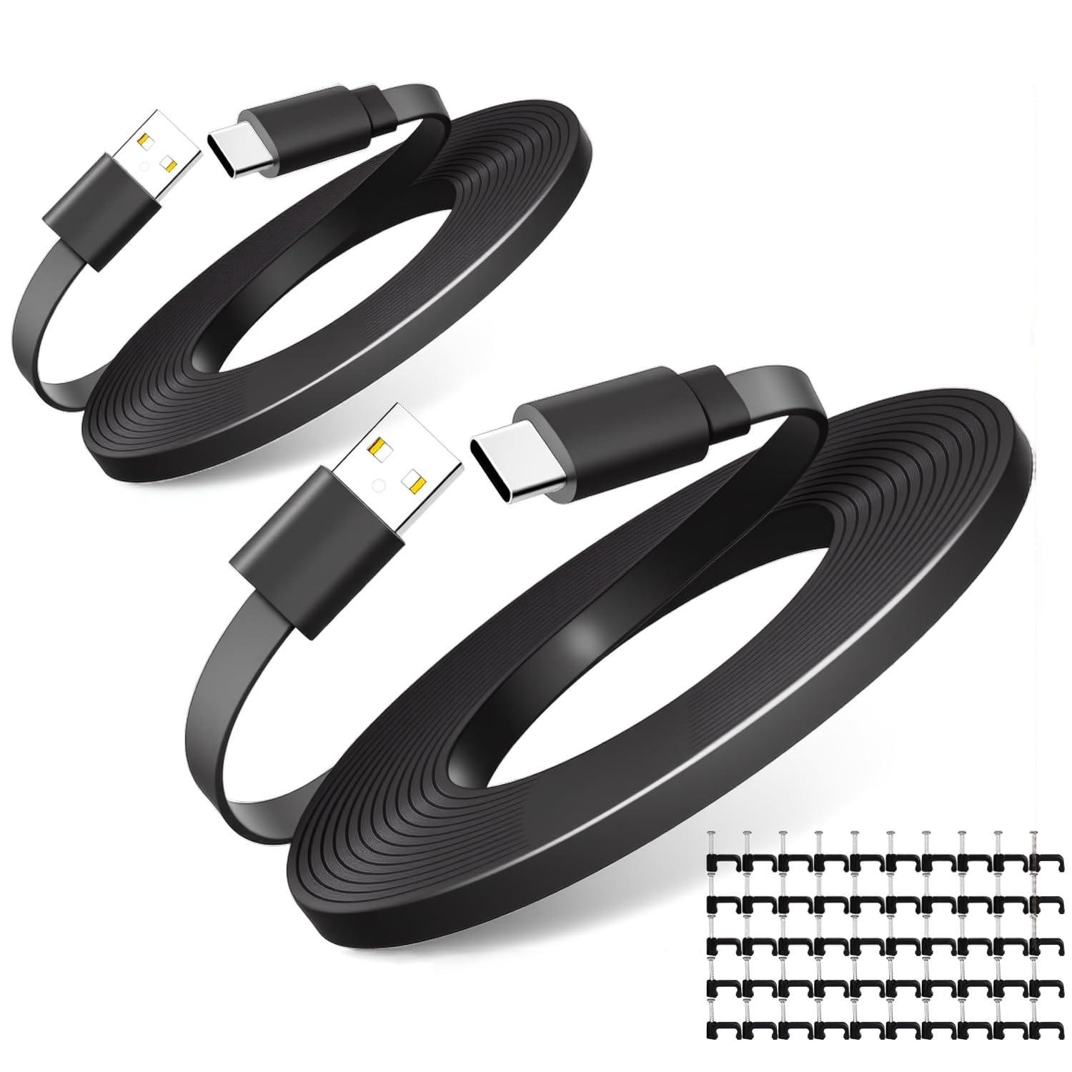 Confezione da 2 cavi di prolunga di tipo C per telecamera di sicurezza CCTV, Ring Pan-Tilt Indoor Cam (versione 2024), Tapo TP-Link 2K C120, Cam Indoor/Cam 3/S330, cavo di ricarica piatto USB C, nero