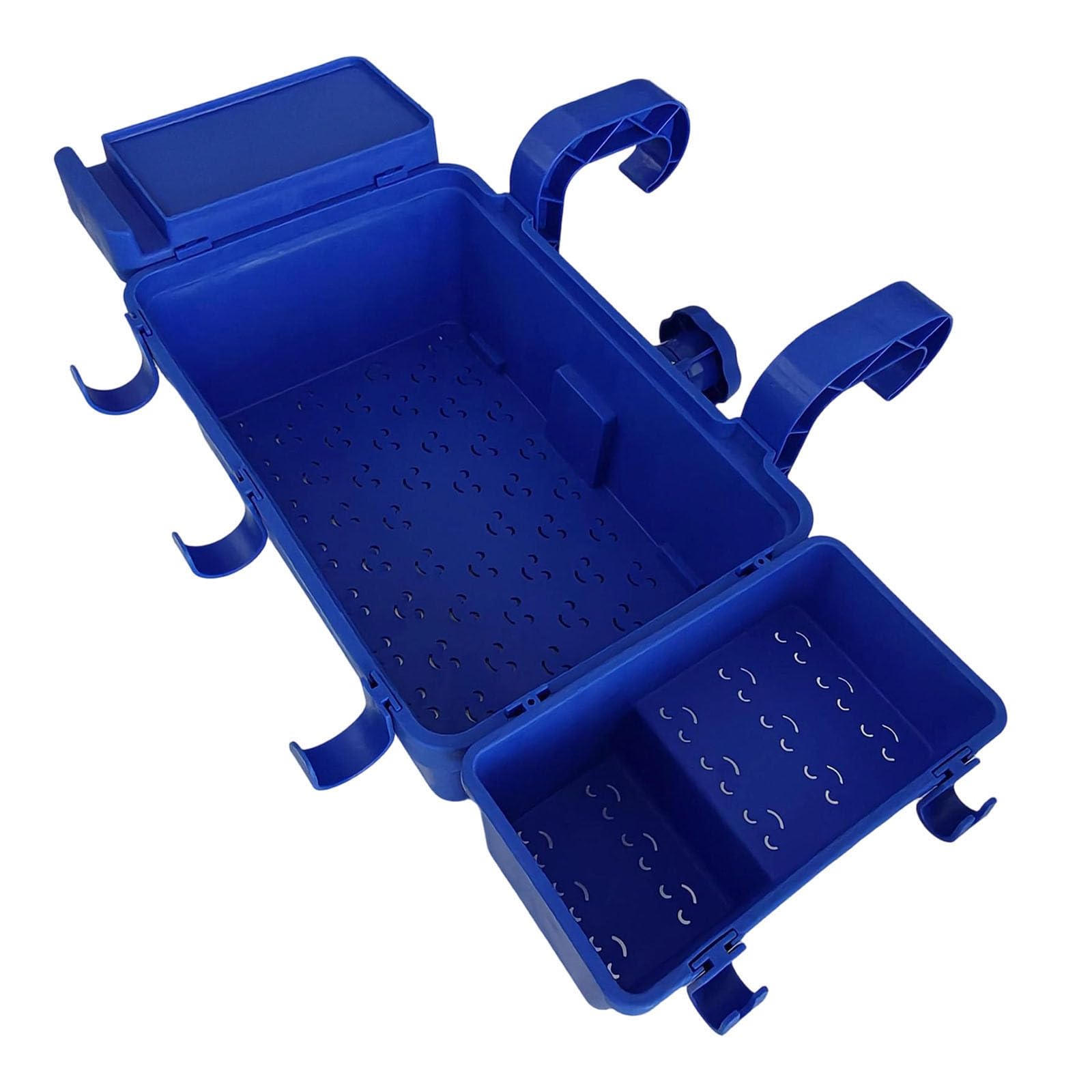 Poolside Storage Basket with Cup Holders & Hanging Hook Large Capacity Swimming Pool Accessories Organiser Hangable Basket Ideal for Deck Storage and Beverage Management (Blue-3)
