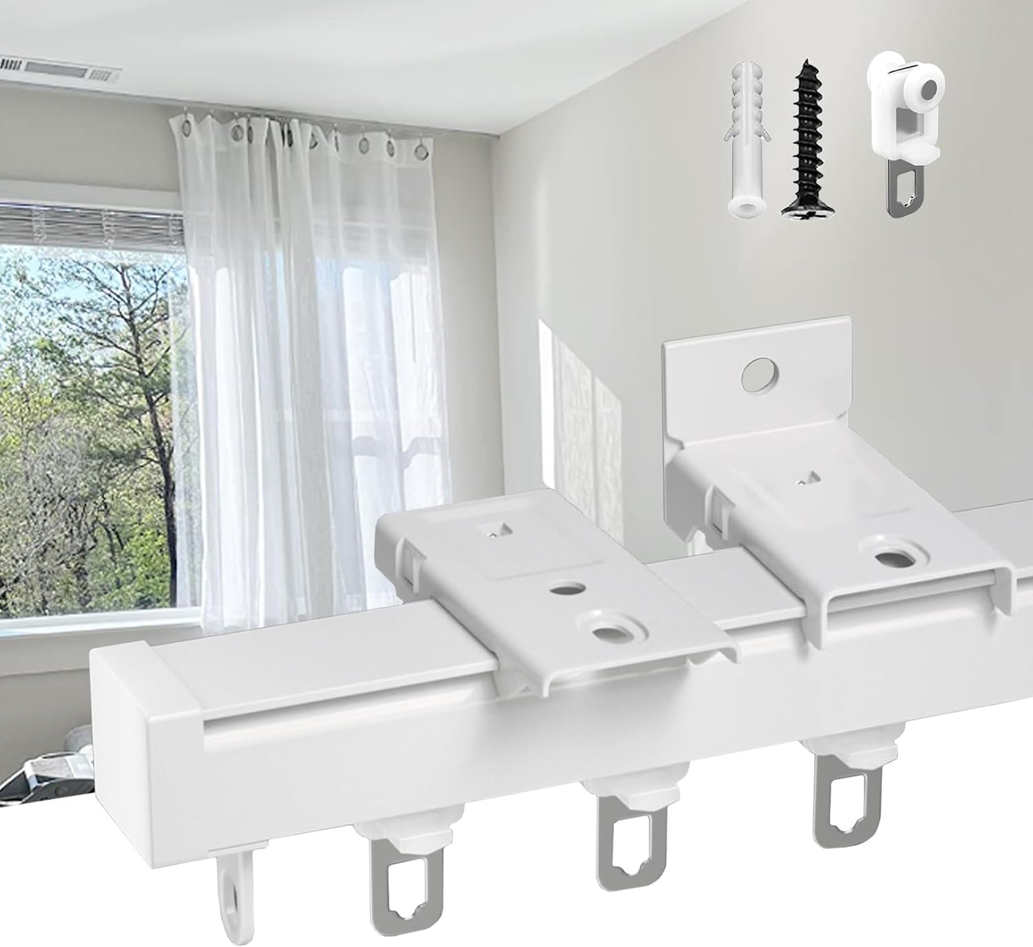 Tringle à rideau de plafond pour extérieur, blanc/noir, tringle à rideau coulissante, montage sur le dessus ou sur le côté, pour le camping, la maison et le bureau