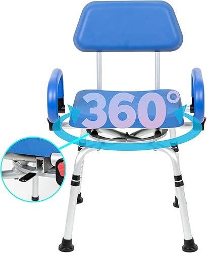 Miniatura 4 de iLIVING ILG-638 Silla de ducha giratoria para bañera y ducha con asiento acolchado, respaldo y brazos, y altura ajustable, color azul
