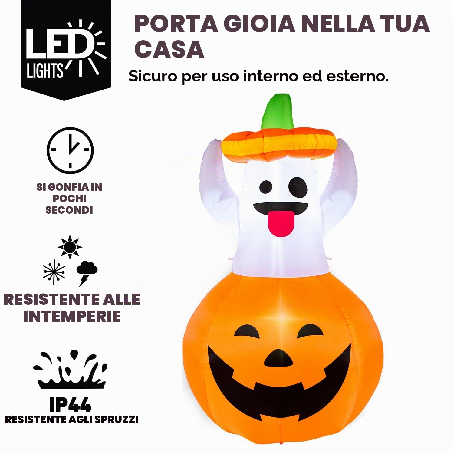 Joiedomi Halloween gonfiabile Ghost in zucca per Halloween decorazione esterna (1,5 m di altezza)