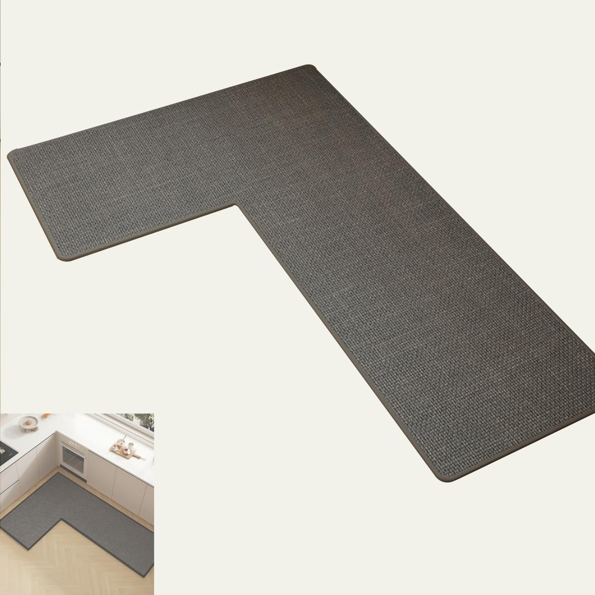 Tappeto da cucina antiscivolo, a forma di L, tappetino da cucina in gomma assorbente, impermeabile e lavabile, design ad angolo