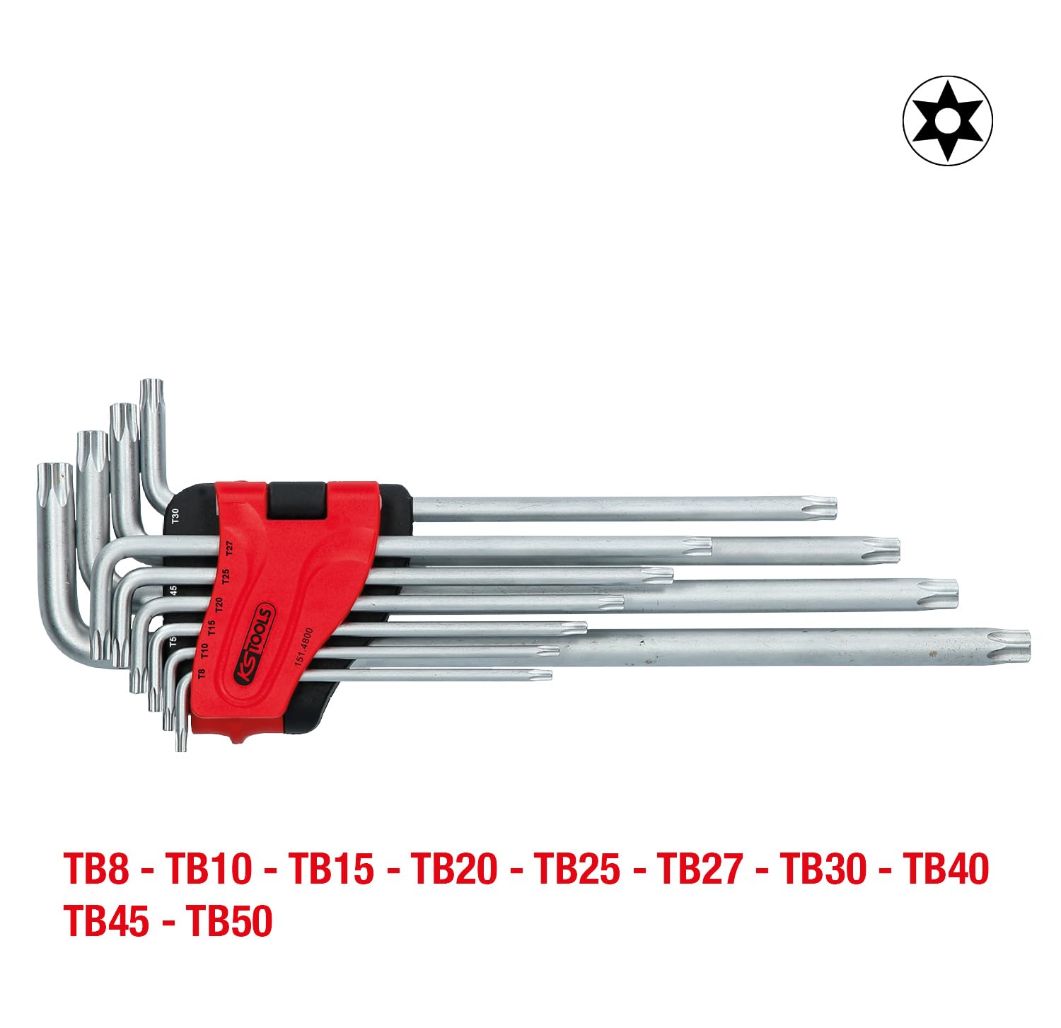 Torx-Winkelstiftschlüssel-Set XL 10-teilig – TB8 Bis TB50, Mit Bohrung, Gehärtet