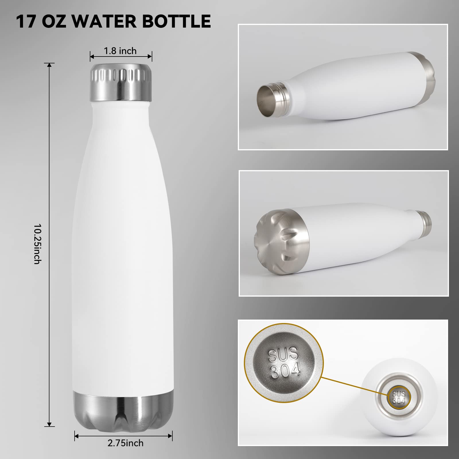 VEGOND 17oz Stainless Steel Water Bottles Bulk, Reusable Metal Sports Bottle Keeps Drink Hot and Cold, BPA Free Double Wall Vacuum Insulated Cola Shape Bottles for Camping, Gym, 4 Pack