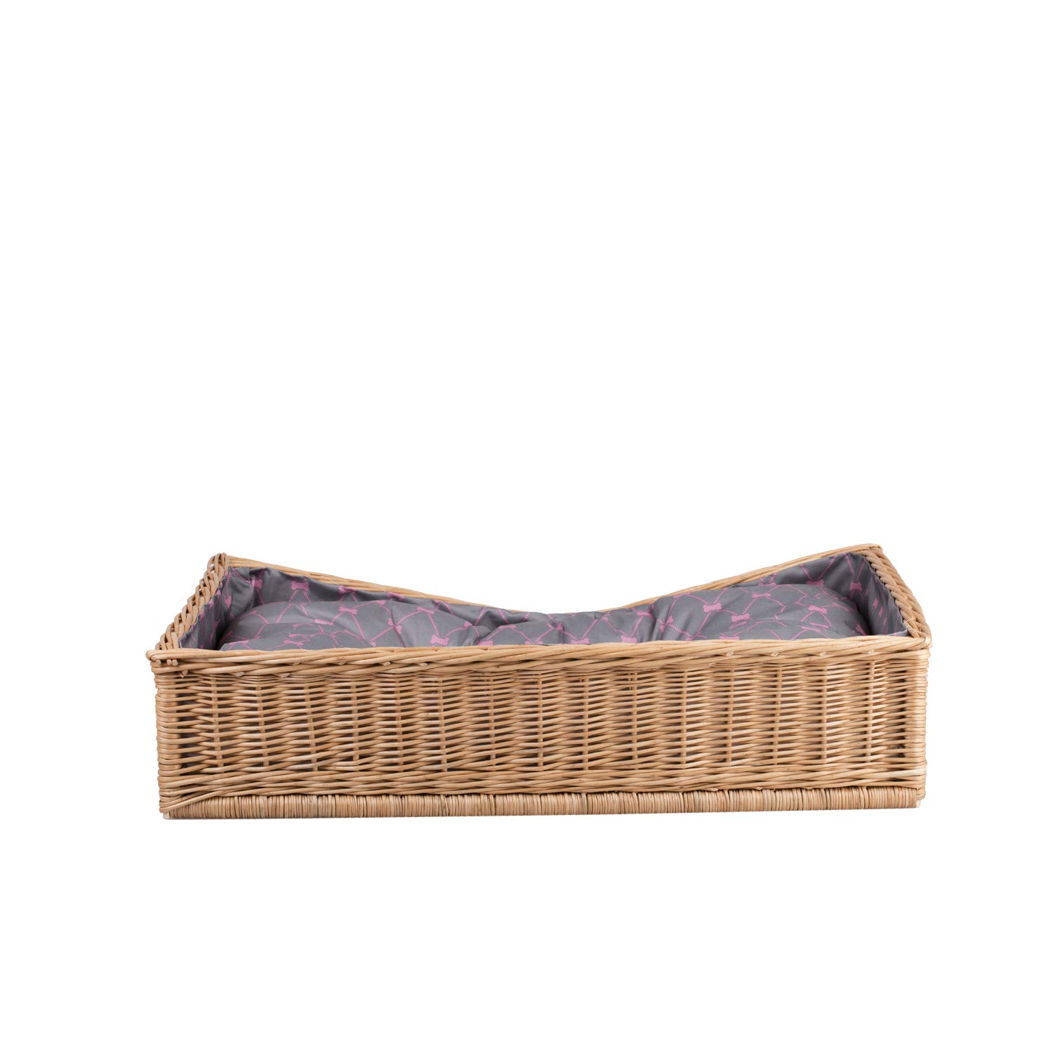 Cama de Mimbre para Perro con cojín, Cesta Hecha a Mano de Mimbre Natural, Transpirable y Estable, Cama ecológica para Perro Interior hogar (cojín Gris)