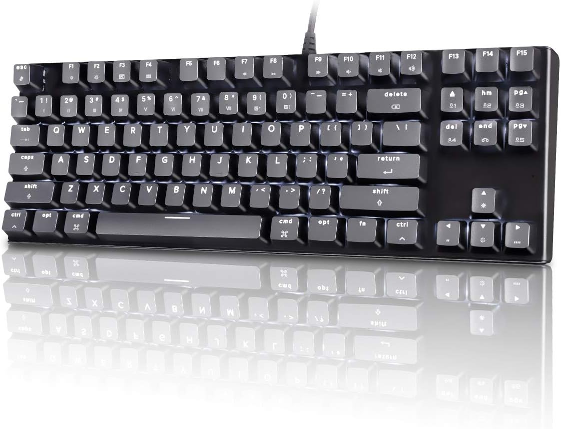 VELOCIFIRE M87 Mac Layout Mechanical Keyboard, 87-Key with Tactile Brown Switch, and LED White Backlit, Compatible with Mac (Black)