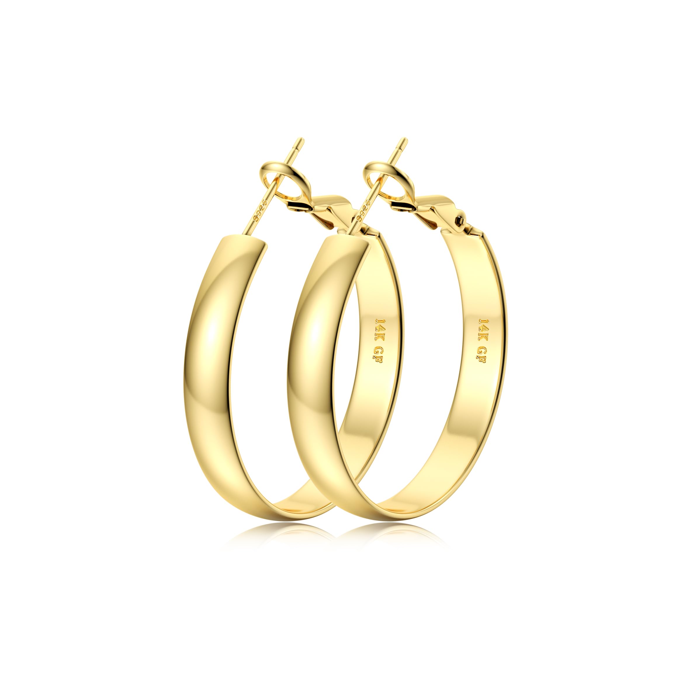 BESTEEL14K Gold Filled Hoop Earrings for Women, 5mm Wide Large Flat Gold Hoop Earrings, Hypoallergenic Lightweight Oversized Big Hoop Earrings Gold for Girls