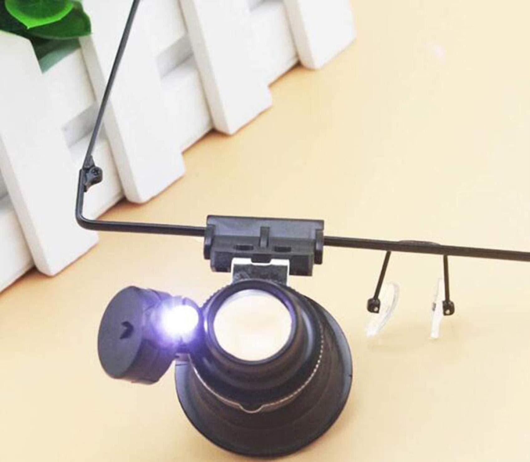 Lupa de Diadema 20X con luz LED, Lupa de Lectura Manos Libres montada en la Cabeza, Lupa de Reloj, reparación electrónica, A/A (A)