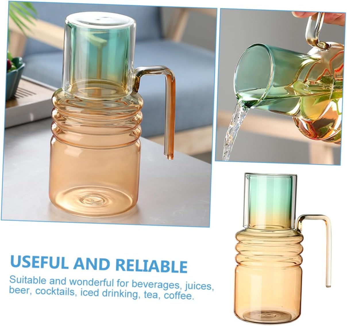 VILLCASE Gradient Tone Transparent Water Pitcher Heat-resistant Clear Carafe for Juice Tea Milk Cold Beverages with Pointed Spout Leak-resistant Household Drink Container