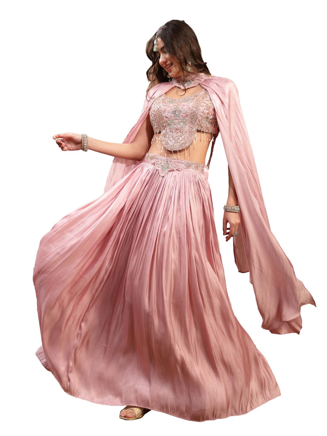 Stylum Women's Pink Solid & Embroidered Silk Lehenga Choli With Cape Dupatta - Review, Price and Buying Guide