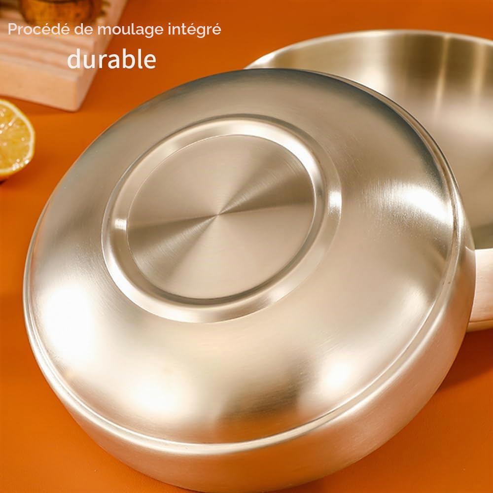 SANQIAHOME 47oz/8.3" Saladier en acier inoxydable de qualité 2pcs/set - Double paroi anti-brûlure, lavable au lave-vaisselle, grand bol de service pour la famille Bol à soupe doré de grande capacité