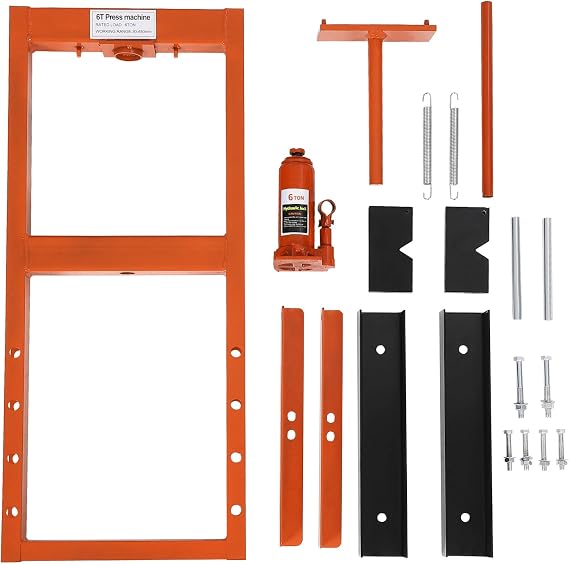 12-Ton Hydraulic Shop Press, H-Frame Pneumatic Benchtop Hydraulic Shop Press with 2 Press Plates, Adjustable Height for Garage, Workshop, Orange