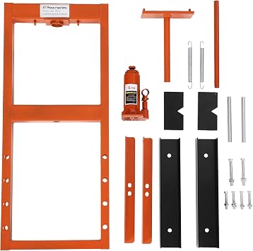 12-Ton Hydraulic Shop Press, H-Frame Pneumatic Benchtop Hydraulic Shop Press with 2 Press Plates, Adjustable Height for Garage, Workshop, Orange