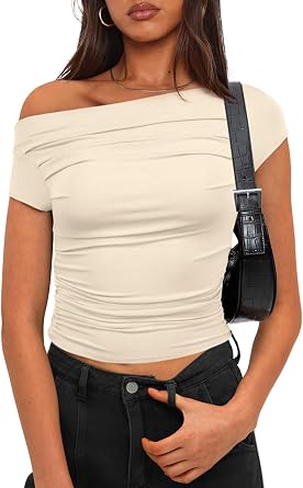Darong Womens Summer Cap Sleeve Boat Neck Off Shoulder Top Going Out Slim Fit Tops Y2K Tight Shirts