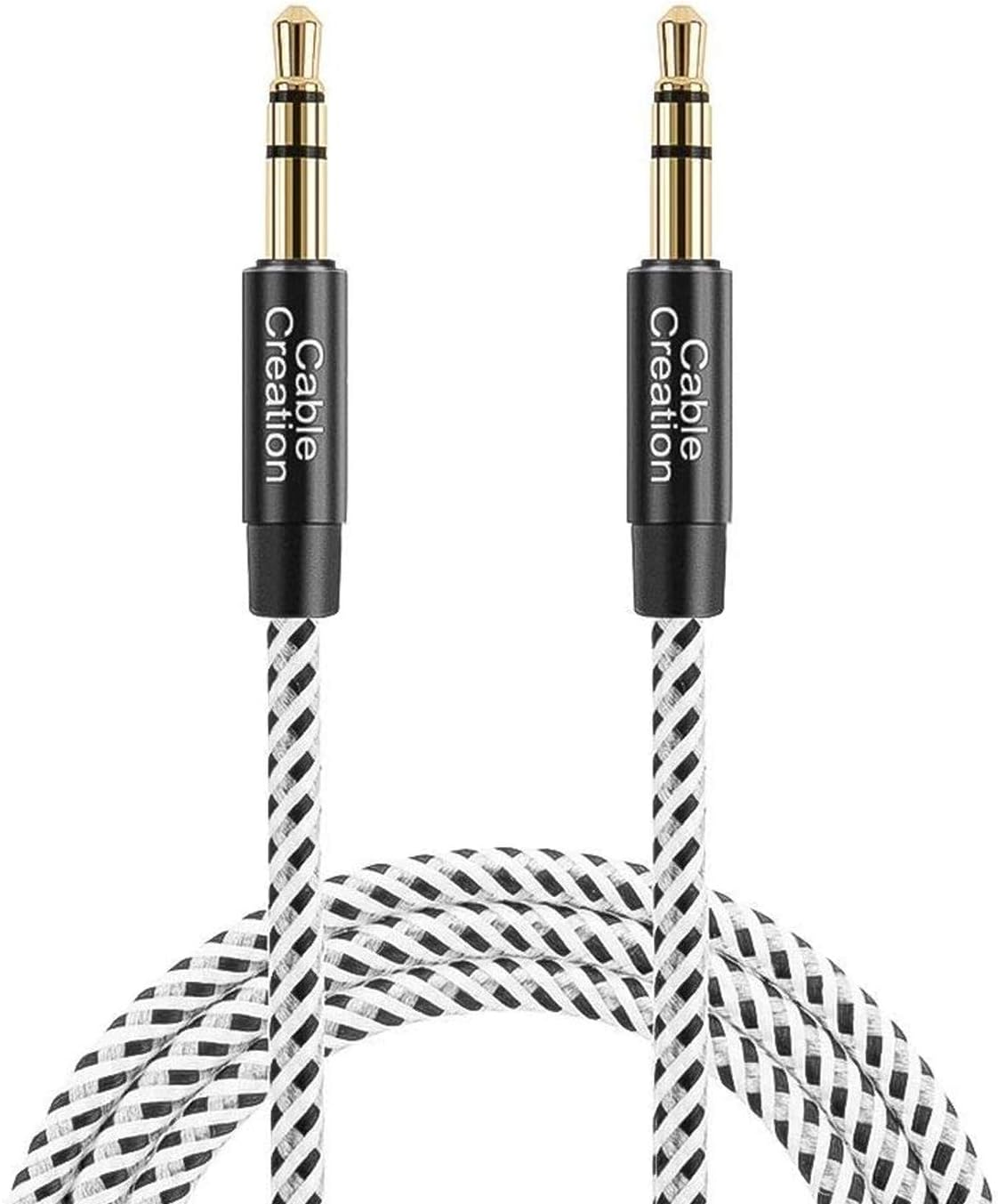 3.5mm TRS Aux Cable, Braided Audio Auxiliary Input Adapter Male to Male for Car, Hi-Fi Sound, Cotton Compatible with Headphone, Galaxy S22,Phone,Home Stereo,Car Stereo&More,1.5FT - Black
