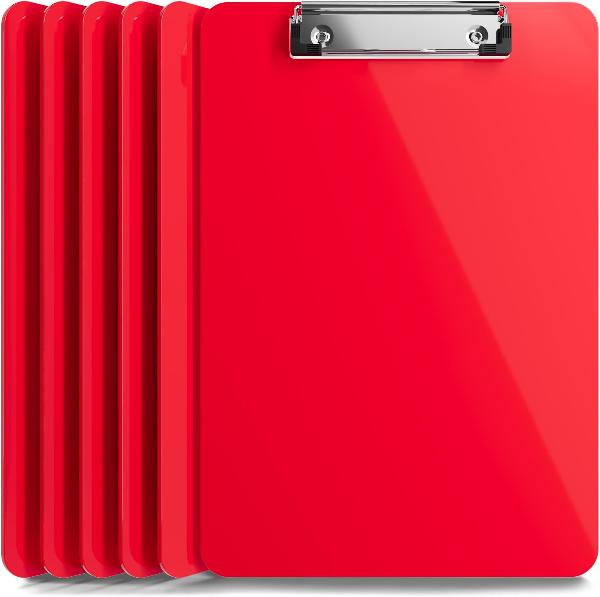 Plastic Clipboards (Set of 6) Multi Pack Clipboard (Red) Strong 12.5 x 9 Inch | Holds 100 Sheets! Acrylic Clipboards with Low Profile Clip | Cute Aesthetic College School Supplies for Girls and Boys