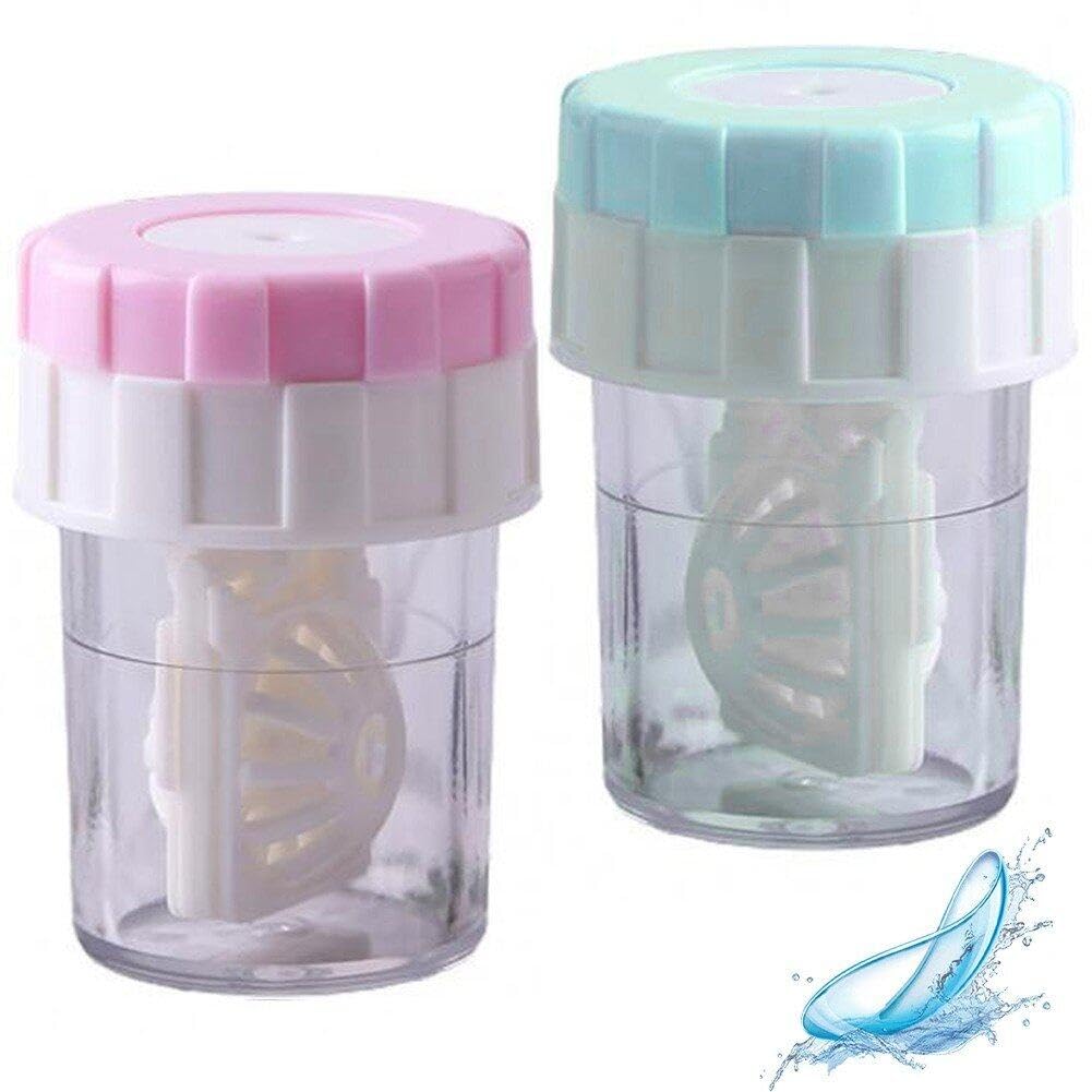 Sanfly Contact Lens Barrel Cases 2pcs/set Contact Lens Cleaner Contact Washer Manual Rotation Contact Lens Container for Eyes Care