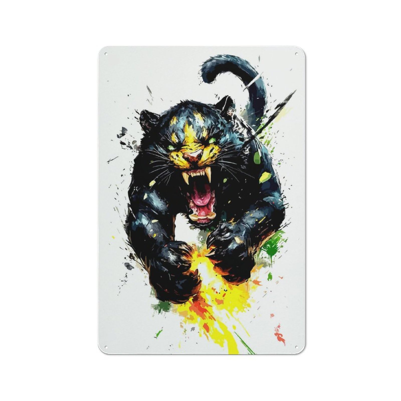 Junmoney Roaring Black Panther Digital Art Bistro Style Bistro Metal Sign 30X20cm Featuring Shop Wall Decor For Takeaway, Bar, Kitchen Or Counter Area